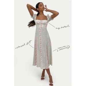 WeWoreWhat Victorian Floral Stripe Rosewood Puff Sleeve Midi Size 2